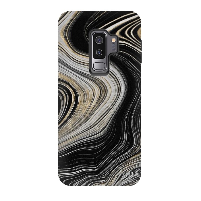 Galaxy S9 plus StrongFit Trendy Black White and Faux Gold Agate Gem  by  Utart