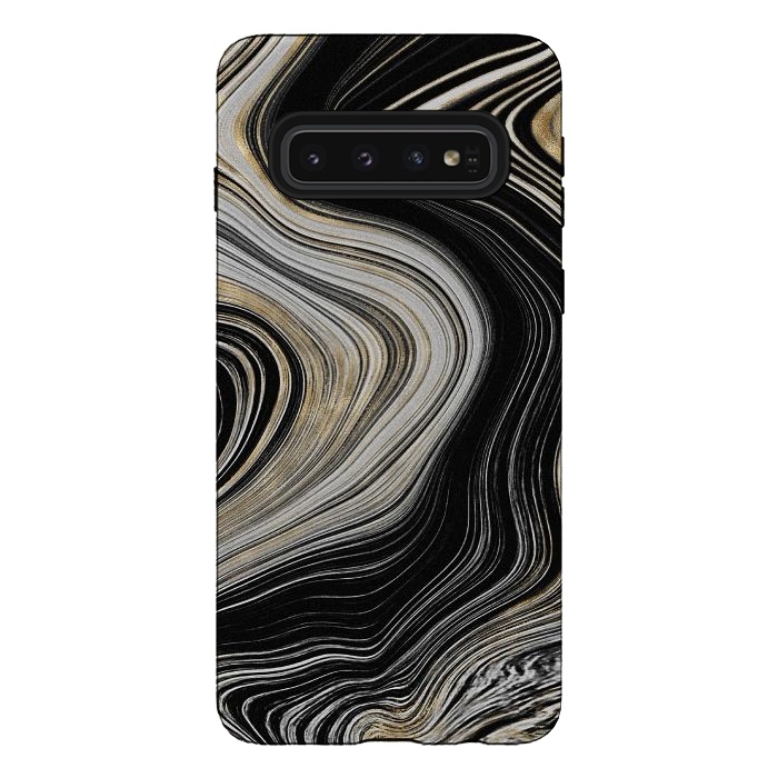 Galaxy S10 StrongFit Trendy Black White and Faux Gold Agate Gem  by  Utart