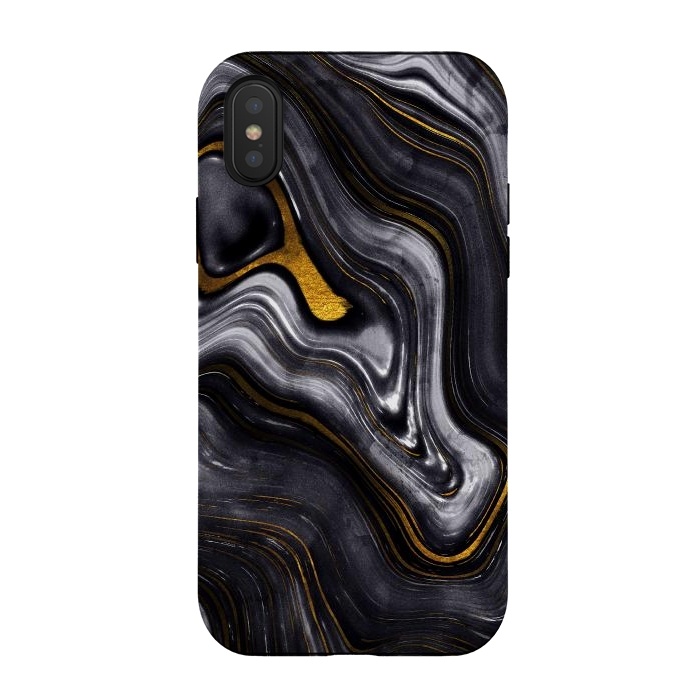 iPhone Xs / X StrongFit Trend Black White and Faux Gold Malachite Agate  by  Utart