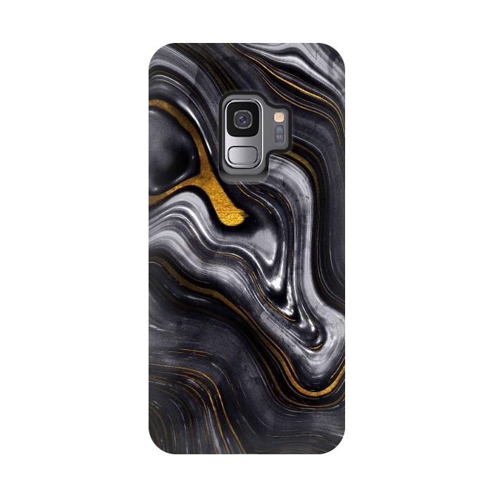 Galaxy S9 StrongFit Trend Black White and Faux Gold Malachite Agate  by  Utart