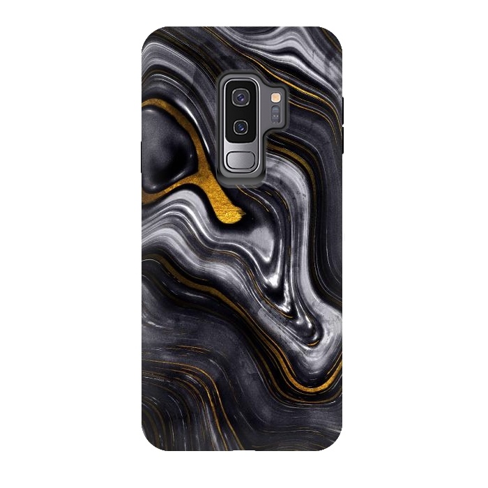 Galaxy S9 plus StrongFit Trend Black White and Faux Gold Malachite Agate  by  Utart