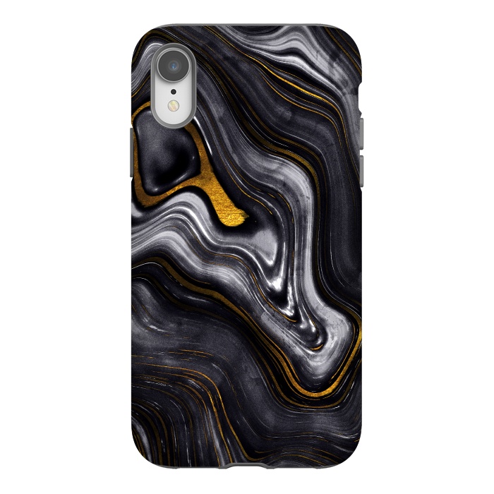 iPhone Xr StrongFit Trend Black White and Faux Gold Malachite Agate  by  Utart
