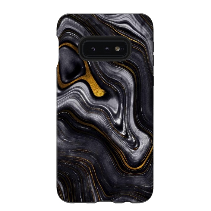 Galaxy S10e StrongFit Trend Black White and Faux Gold Malachite Agate  by  Utart