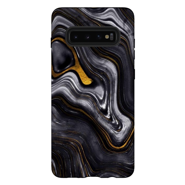 Galaxy S10 plus StrongFit Trend Black White and Faux Gold Malachite Agate  by  Utart