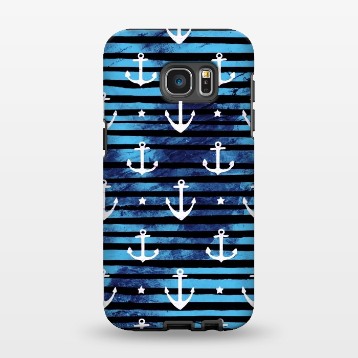 Galaxy S7 EDGE StrongFit Nautical anchors and stripes pattern by Oana 