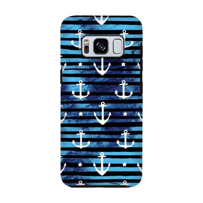 Galaxy S8 StrongFit Nautical anchors and stripes pattern by Oana 