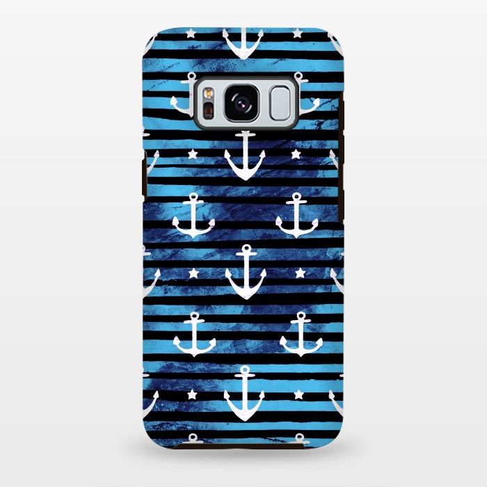 Galaxy S8 plus StrongFit Nautical anchors and stripes pattern by Oana 