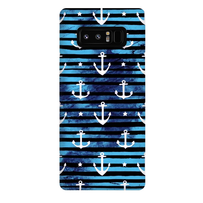 Galaxy Note 8 StrongFit Nautical anchors and stripes pattern by Oana 