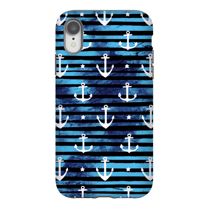 iPhone Xr StrongFit Nautical anchors and stripes pattern by Oana 