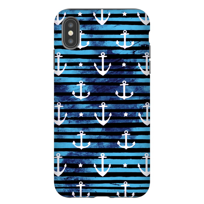 iPhone Xs Max StrongFit Nautical anchors and stripes pattern by Oana 
