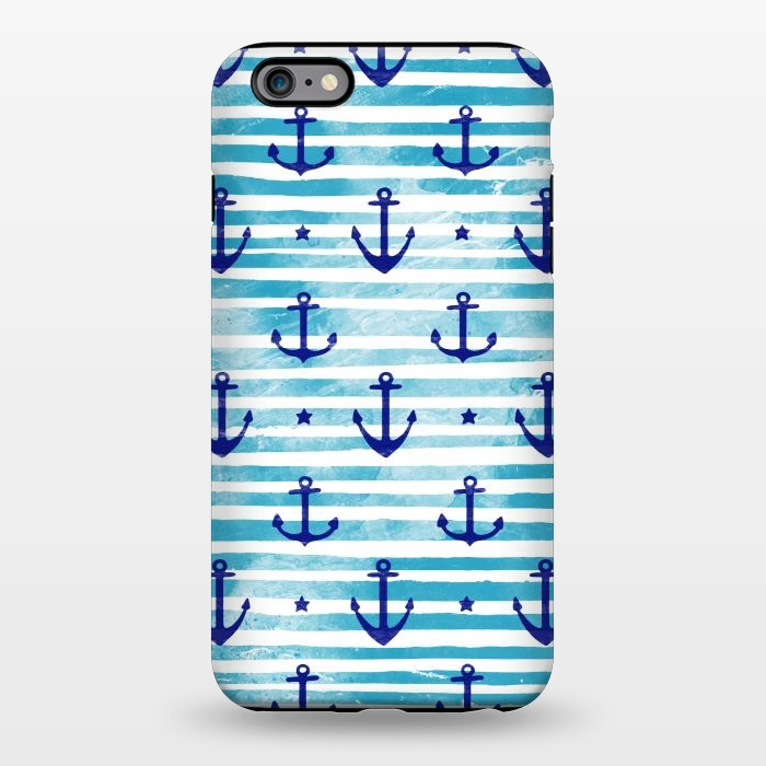 iPhone 6/6s plus StrongFit Blue watercolor anchors and stripes nautical pattern by Oana 