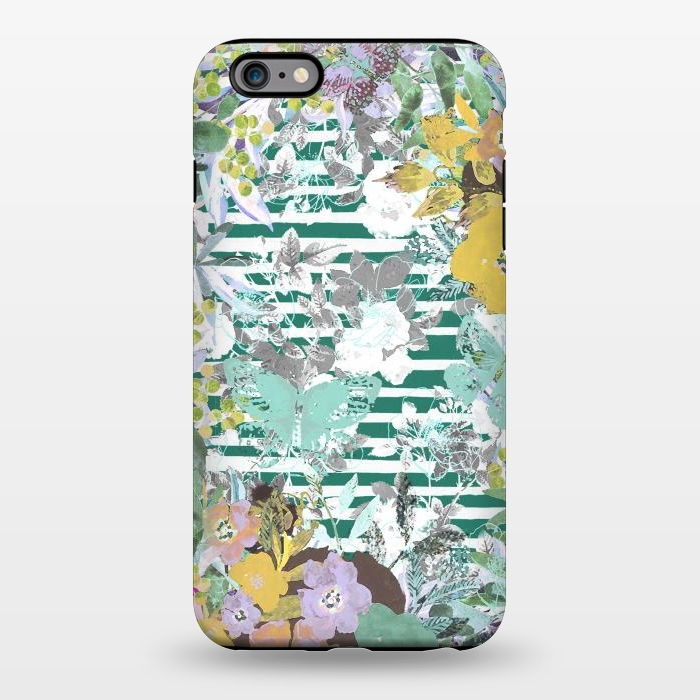 iPhone 6/6s plus StrongFit watercolor painted flowers, butterflies and stripes by Oana 