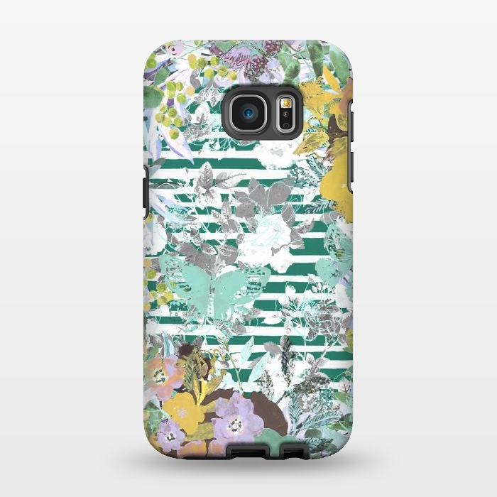 Galaxy S7 EDGE StrongFit watercolor painted flowers, butterflies and stripes by Oana 