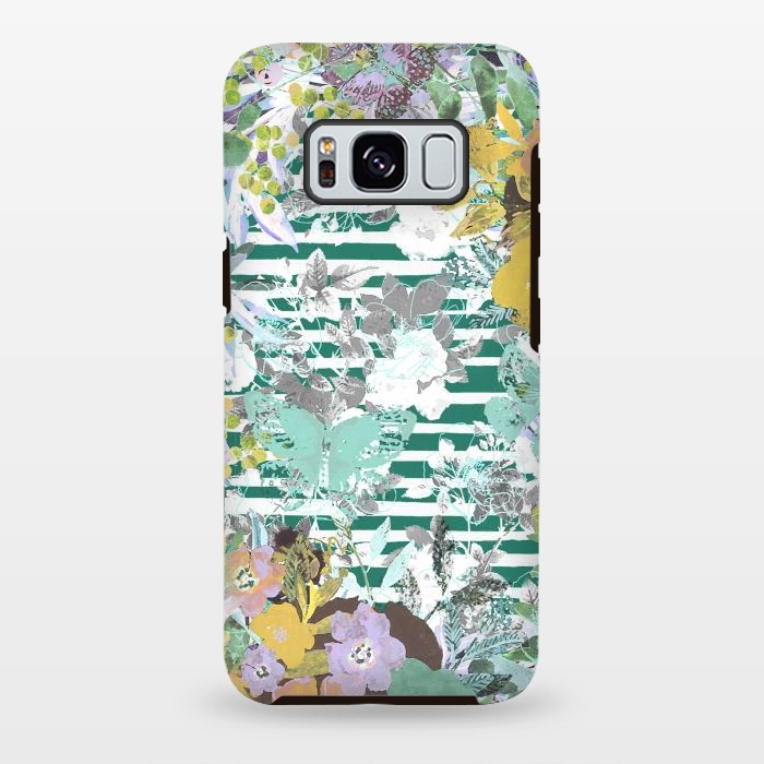 Galaxy S8 plus StrongFit watercolor painted flowers, butterflies and stripes by Oana 