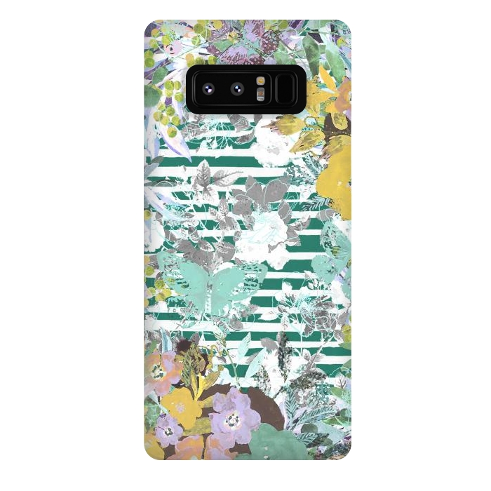 Galaxy Note 8 StrongFit watercolor painted flowers, butterflies and stripes by Oana 
