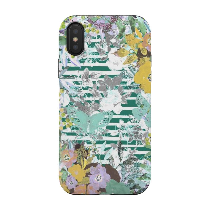 iPhone Xs / X StrongFit watercolor painted flowers, butterflies and stripes by Oana 