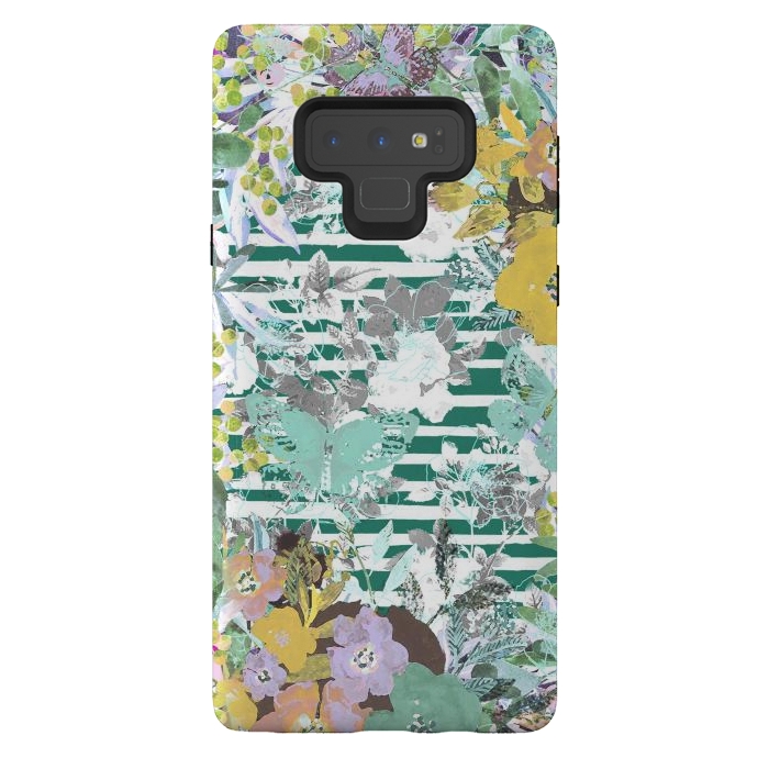 Galaxy Note 9 StrongFit watercolor painted flowers, butterflies and stripes by Oana 