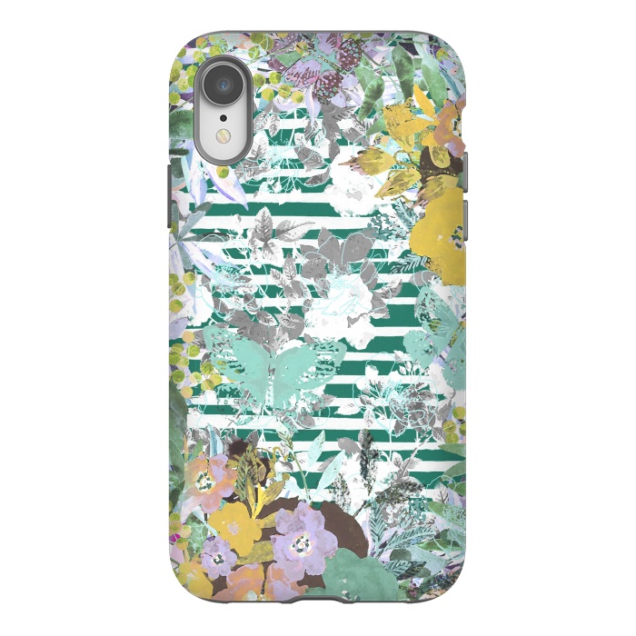 iPhone Xr StrongFit watercolor painted flowers, butterflies and stripes by Oana 