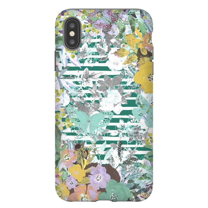 iPhone Xs Max StrongFit watercolor painted flowers, butterflies and stripes by Oana 