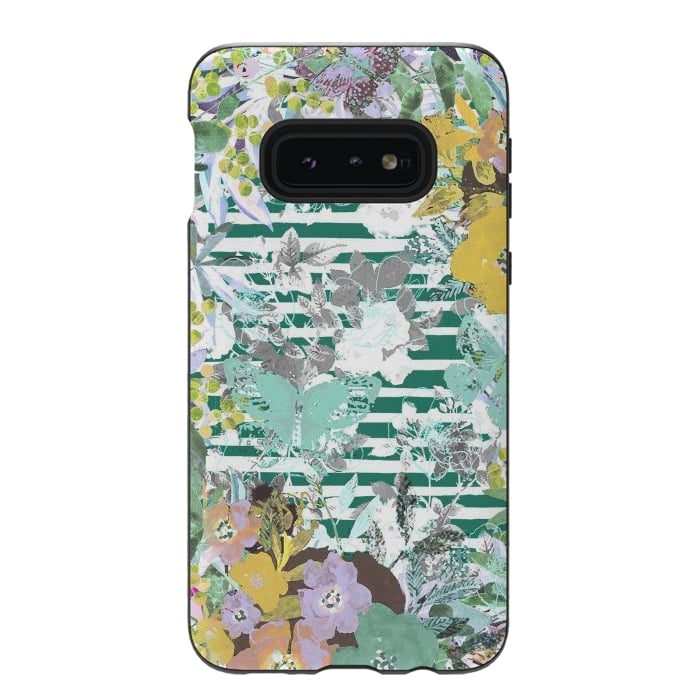 Galaxy S10e StrongFit watercolor painted flowers, butterflies and stripes by Oana 