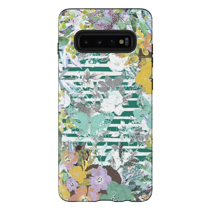 Galaxy S10 plus StrongFit watercolor painted flowers, butterflies and stripes by Oana 