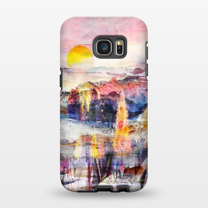 Galaxy S7 EDGE StrongFit Pink painted forest and mountain landscape by Oana 