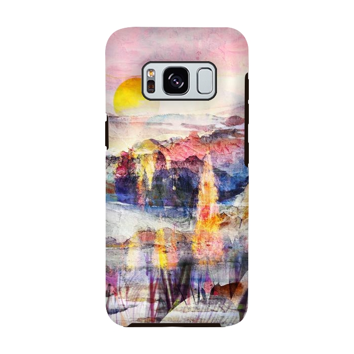 Galaxy S8 StrongFit Pink painted forest and mountain landscape by Oana 