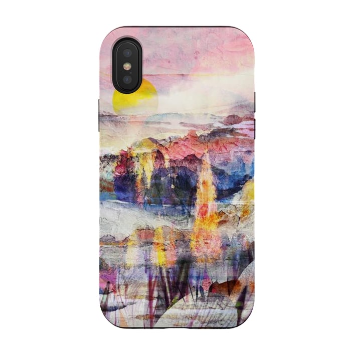 iPhone Xs / X StrongFit Pink painted forest and mountain landscape by Oana 