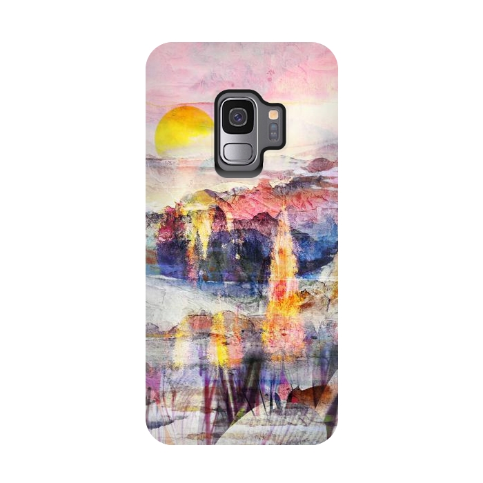 Galaxy S9 StrongFit Pink painted forest and mountain landscape by Oana 