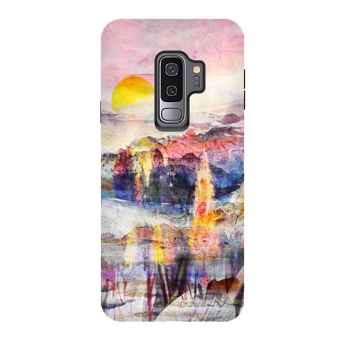 Galaxy S9 plus StrongFit Pink painted forest and mountain landscape by Oana 