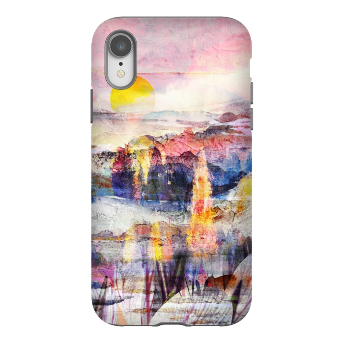 iPhone Xr StrongFit Pink painted forest and mountain landscape by Oana 