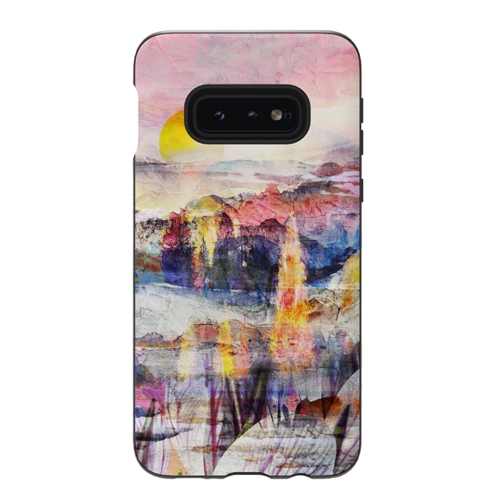 Galaxy S10e StrongFit Pink painted forest and mountain landscape by Oana 