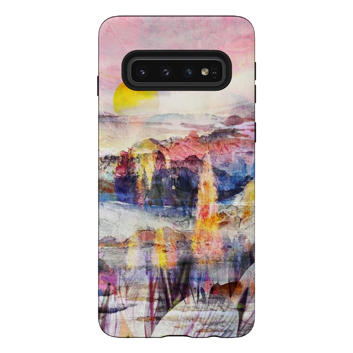 Galaxy S10 StrongFit Pink painted forest and mountain landscape by Oana 