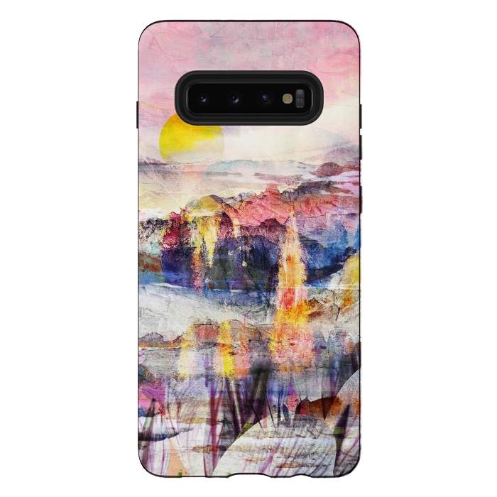 Galaxy S10 plus StrongFit Pink painted forest and mountain landscape by Oana 