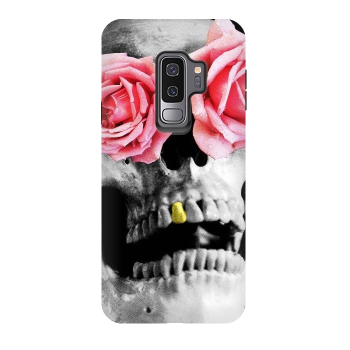 Galaxy S9 plus StrongFit Skull Roses by Mitxel Gonzalez
