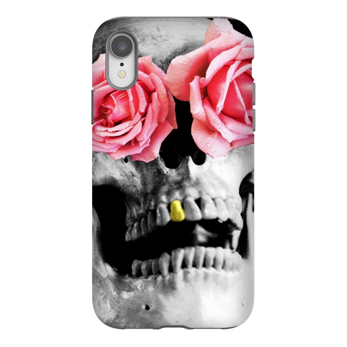 iPhone Xr StrongFit Skull Roses by Mitxel Gonzalez