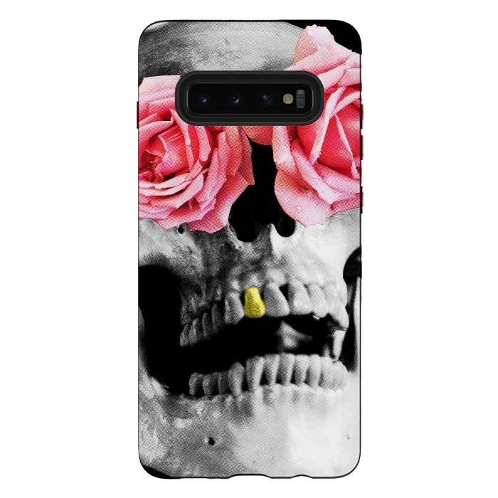 Galaxy S10 plus StrongFit Skull Roses by Mitxel Gonzalez