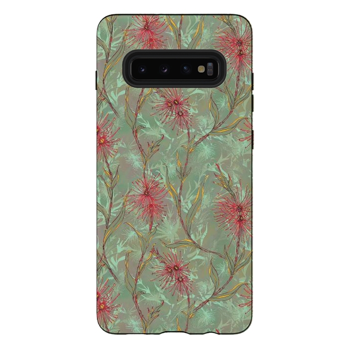 Galaxy S10 plus StrongFit Red Gum Flower by Lotti Brown