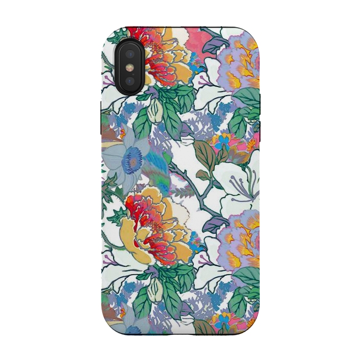 iPhone Xs / X StrongFit Colorful line art flowers pattern by Oana 