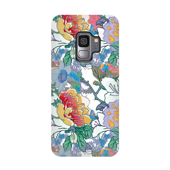 Galaxy S9 StrongFit Colorful line art flowers pattern by Oana 