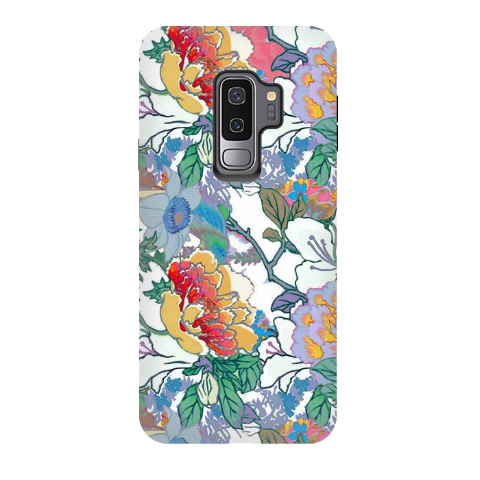 Galaxy S9 plus StrongFit Colorful line art flowers pattern by Oana 
