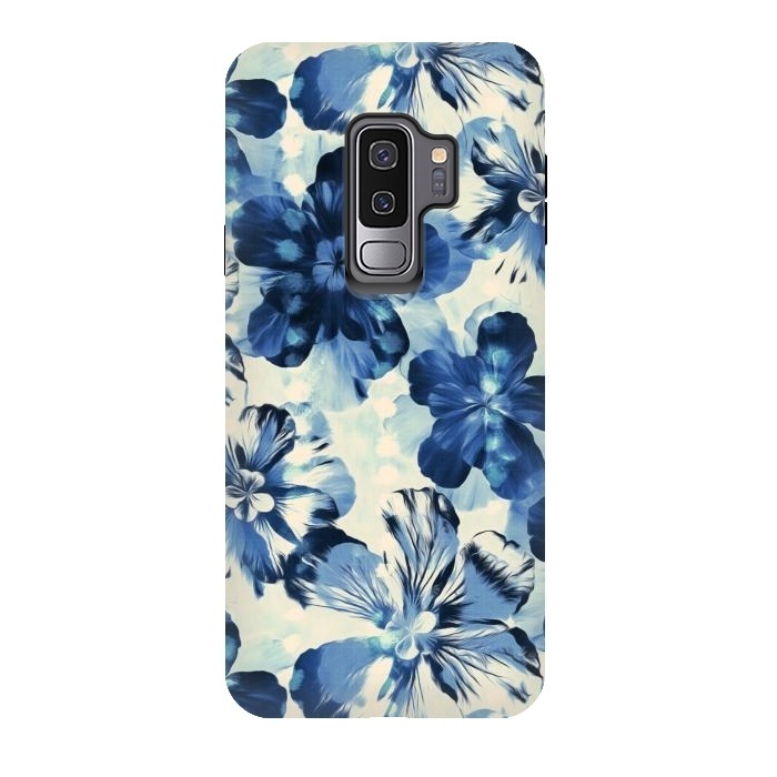 Galaxy S9 plus StrongFit Indigo Blue Floral by Micklyn Le Feuvre