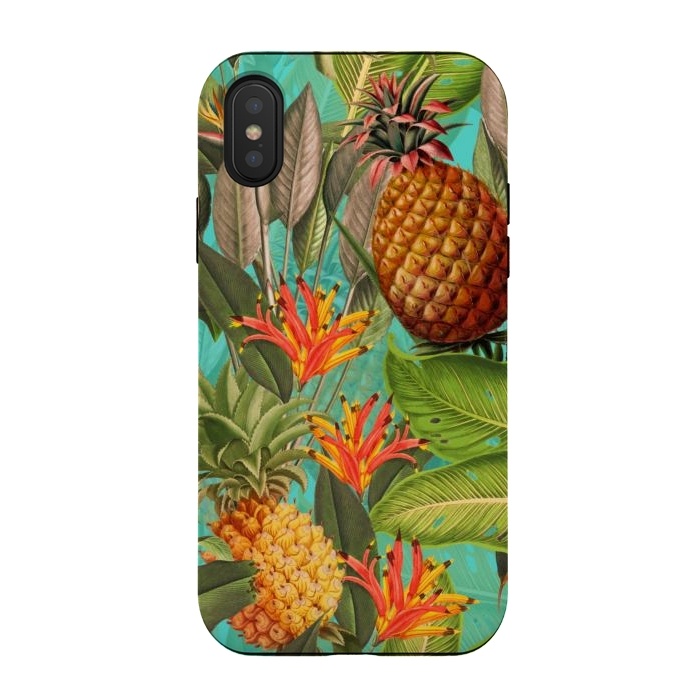 iPhone Xs / X StrongFit Teal Pineapple Jungle Garden by  Utart