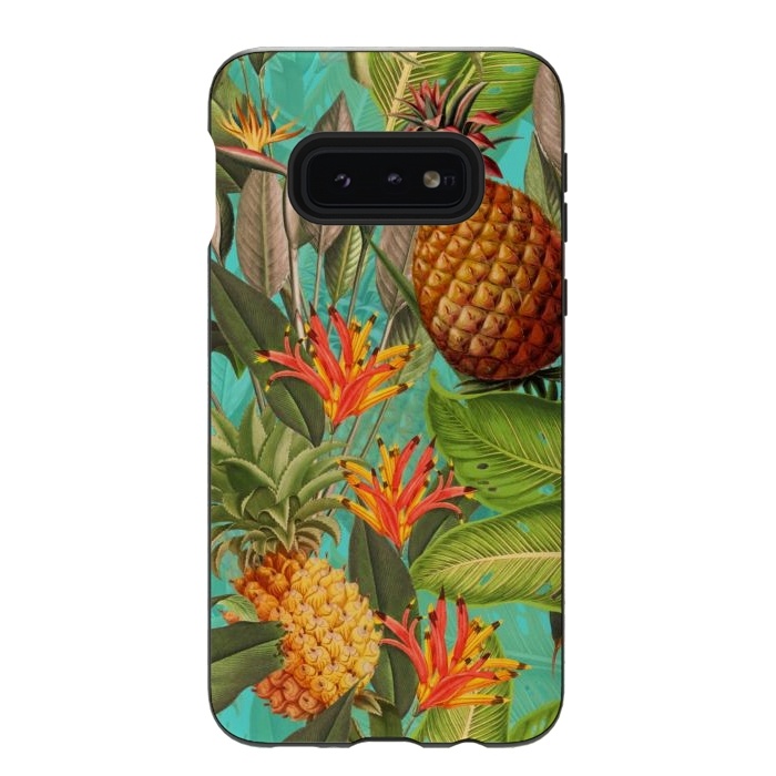 Galaxy S10e StrongFit Teal Pineapple Jungle Garden by  Utart