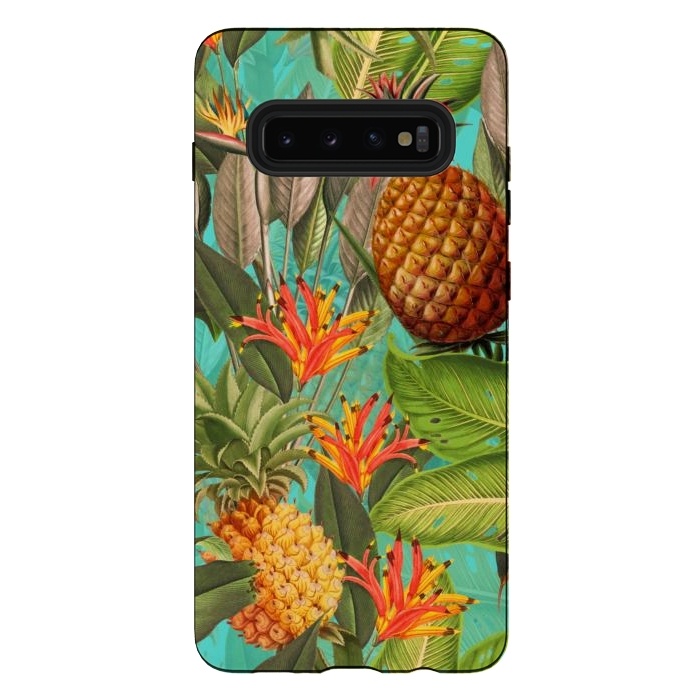 Galaxy S10 plus StrongFit Teal Pineapple Jungle Garden by  Utart