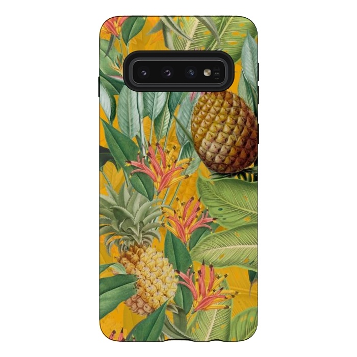 Galaxy S10 StrongFit Yellow Tropical Pinapple Jungle Garden by  Utart