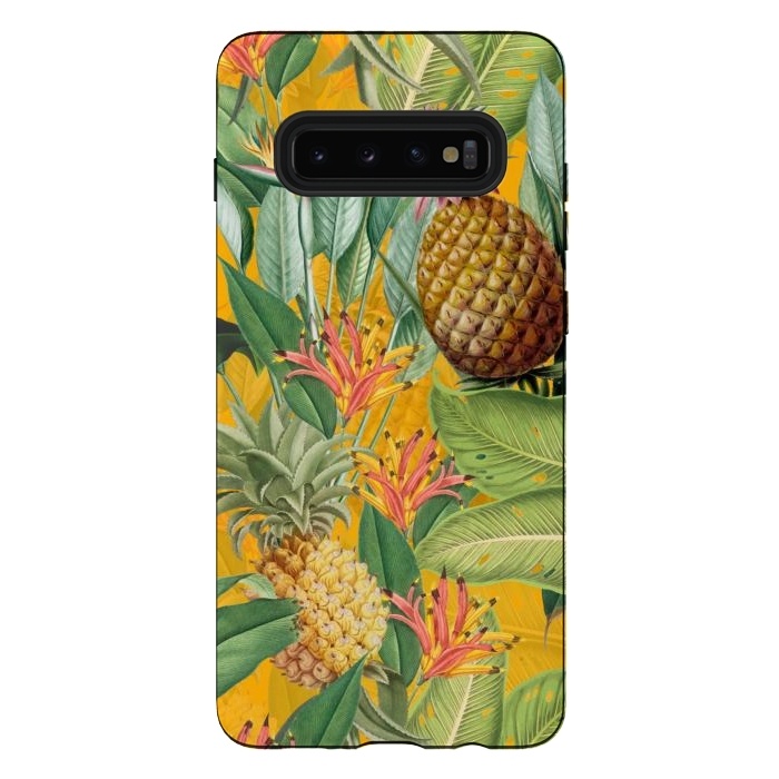 Galaxy S10 plus StrongFit Yellow Tropical Pinapple Jungle Garden by  Utart