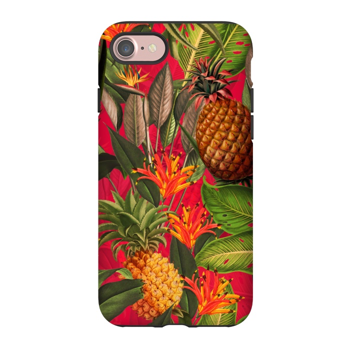 iPhone 7 StrongFit Red Tropical Pineapple Jungle Garden by  Utart