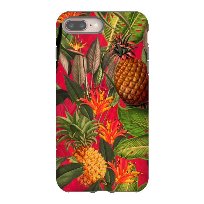 iPhone 7 plus StrongFit Red Tropical Pineapple Jungle Garden by  Utart