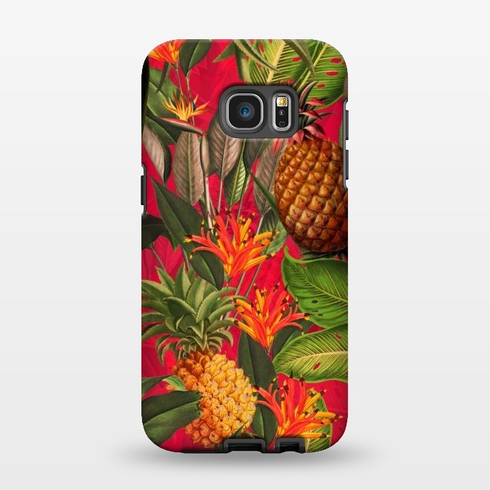 Galaxy S7 EDGE StrongFit Red Tropical Pineapple Jungle Garden by  Utart